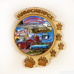 Магнит след "Новосибирск, коллаж" (береста) 8 х 9,5 см