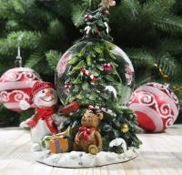 Шар водяной со снегом "Снеговик и подарки у ёлочки" d=6,5 см 13х9х8,5 см