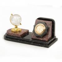 Письменный набор с часами "Глобус" (из камня змеевика) №1 (19 х 9 х 8 см)
