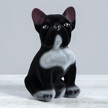 Копилка "Французский бульдог", флок, серый цвет, 19 см