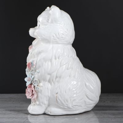 Копилка "Собака Шпиц", глазурь, белый цвет, 31 см