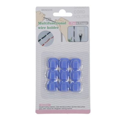 Держатель самоклеящийся для проводов и гирлянд ТУНДРА krep, 15х15х10 мм, синий, 9 шт.