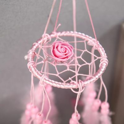 Ловец снов "Розовая роза" розовые пёрышки 20х7х7 см