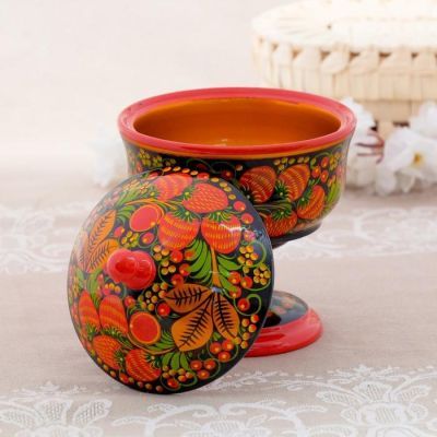 Конфетница, с крышкой, большая, хохлома