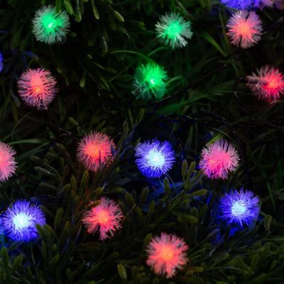 Гирлянда «Нить» 4.5 м с насадками «Ёжики», IP44, тёмная нить, 30 LED, свечение красное/синее/зелёное, 2 режима, солнечная батарея