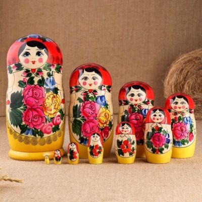 Матрёшка «Семёновская», красный платок, 10 кукольная, 22-24 см