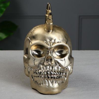 Копилка "Череп Ирокез" золото, 21 см