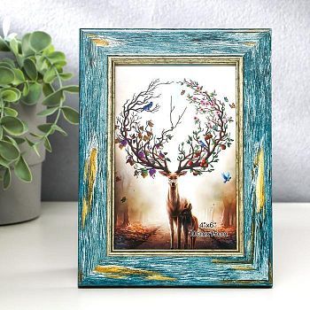 Фоторамка пластик 10х15 см "Состаренная древесина, синий" 19х14 см