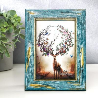 Фоторамка пластик 10х15 см "Состаренная древесина, синий" 19х14 см