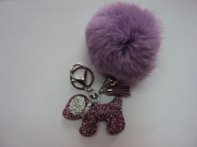 Брелок "Собачка со стразами" + меховой шарик №6 (фиолетовый)