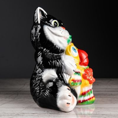 Копилка "Кот с птичкой", покрытие лак, разноцветная, 24 см
