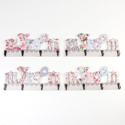 Крючки декоративные дерево "Цветочная надпись" МИКС 12х29,5х5 см