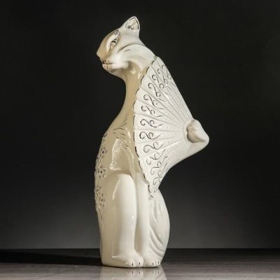 Копилка "Кошка с веером", покрытие лак, белая, 44 см