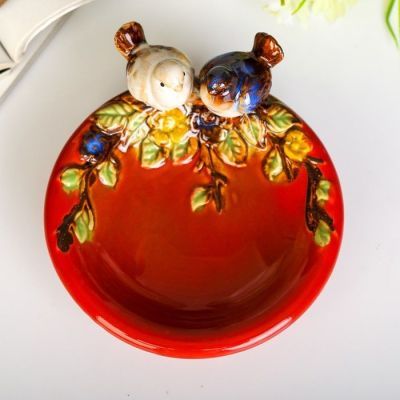 Сувенир керамика подставка "Птички на тарелочке" 7х13,5х14,5 см