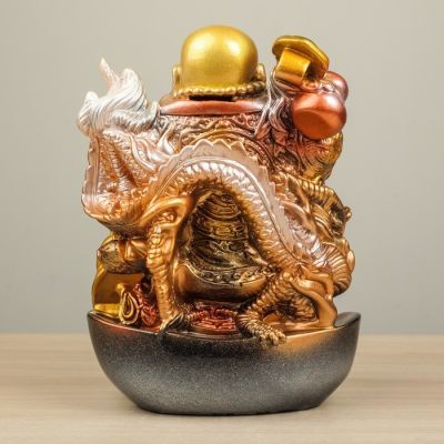 Копилка "Хотей с драконом", глянец, бронзовый цвет, 25 см, микс