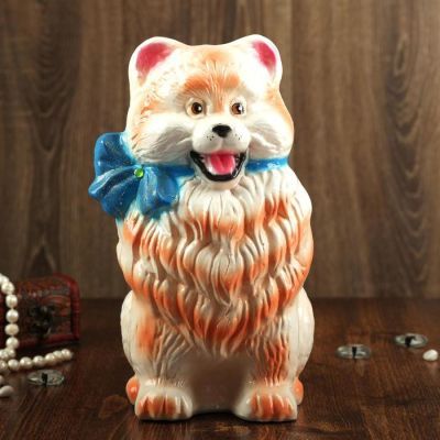 Копилка "Собака Шпиц", глянец, бело-персиковый, 30 см, микс