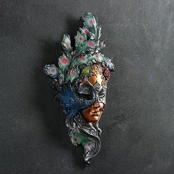 Венецианская маска "Павлин" цветной 35см