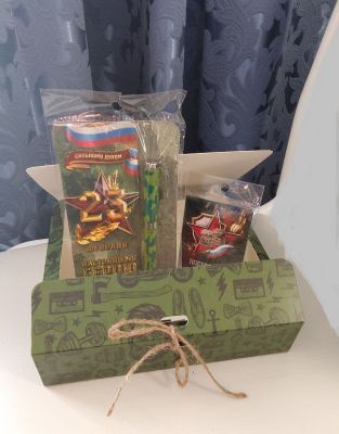 Подарочный набор "23 февраля": ручка металлическая на открытке + мультитул - карта выживания 