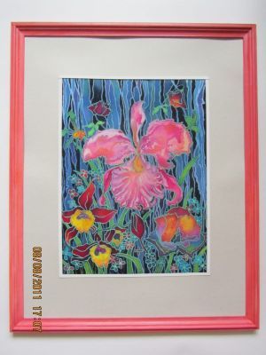 Холодный батик в розовой рамке "Розовая орхидея" (50х62см)