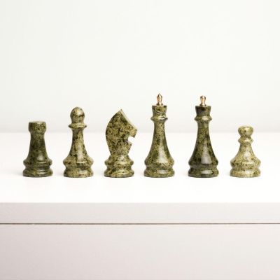 Шахматы из камня змеевик (доска 38,5 х 38,5 см), доска и фигуры полностью из камня
