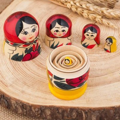 Матрёшка «Семёновская», красный платок, 5 кукольная, 12 см