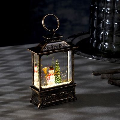 Светодиодная фигура «Фонарь со снеговиком» 7.6 × 13.5 × 3.2 см, пластик, блёстки, батарейки AG13х3, свечение тёплое белое