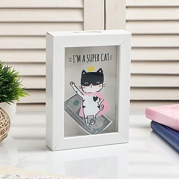Копилка интерьерная пластик "Супер кот" 17х12х3,8 см