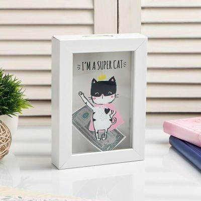 Копилка интерьерная пластик "Супер кот" 17х12х3,8 см