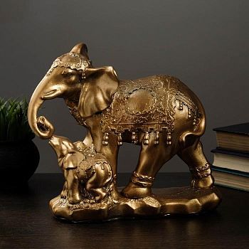 Копилка "Слон со слоненком" стоя бронза 15х27см