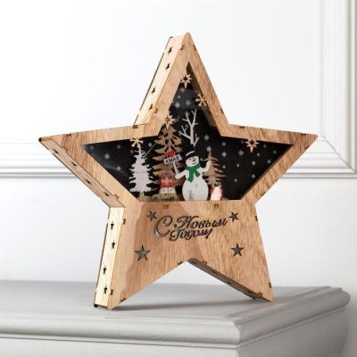 Светодиодная фигура «Новогодний снеговик» 15.5 × 23 × 5 см, дерево, батарейки АААх2 (не в комплекте), свечение тёплое белое