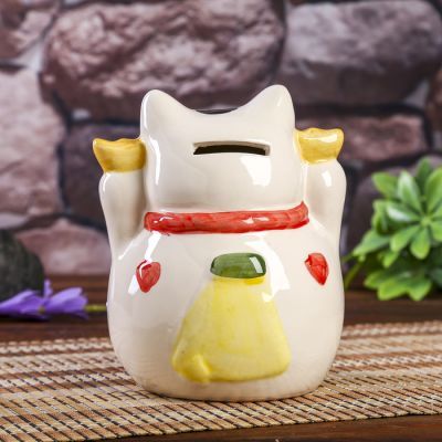 Сувенир кот копилка керамика "Манэки-нэко с рисунком на животе" МИКС 16х13х12,5 см