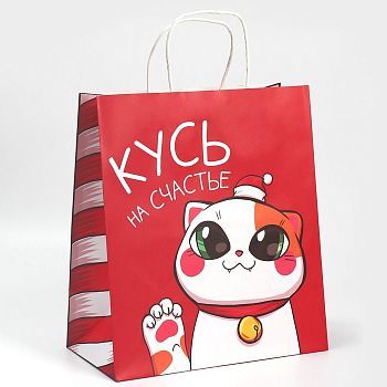 Пакет подарочный крафтовый «Кусь», 28 × 32 × 15 см