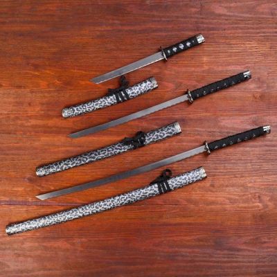 Сув. изделие катаны 3в1 на подставке, ножны кожзам, леопард серый 47/70/89см