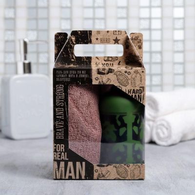 Набор For real men фляга гель для душа 250 мл аромат мята и цитрус, полотенце