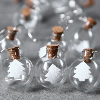 Гирлянда «Нить» 1.6 м с насадками «Шарики с ёлочкой», IP20, прозрачная нить, 15 LED, свечение тёплое белое, ААх2