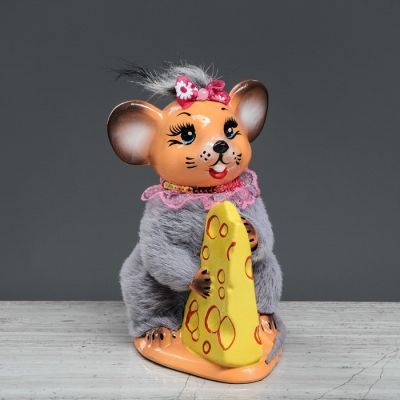 Копилка декор "Мышка с сыром", 20 см, микс
