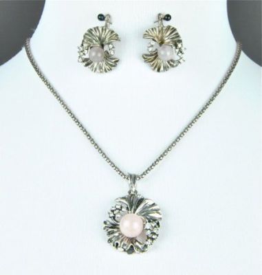 Комплект Кварц Розовый  "Цветок и камень" арт.КП030