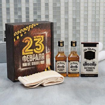Набор "23 Февраля" гель для душа, шампунь виски, мыло, мочалка