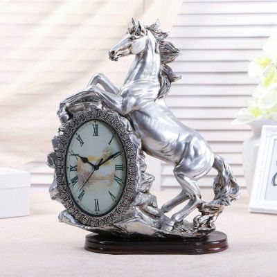 Часы настольные "Лошадь", цвет  серебро, 40х31х15 см