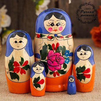 Матрёшка «Семёновская», голубой платок, 5 кукольная, 8-10  см