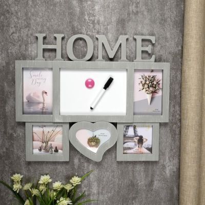 Фоторамка пластик на 5 фото 9х11, 10х10, 10х15см "Дом" серая, магнит.доска 15х20 38х45,5см