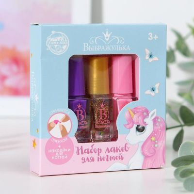 Набор детских лаков «Волшебный единорог» 3 шт. по 6 мл. (МИКС наклеек)