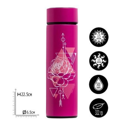 Термос с индикатором температуры "Роза", 500 мл, сохраняет тепло 15 ч