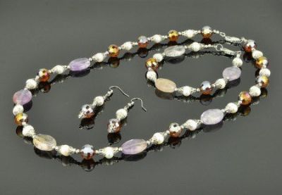 Комплект Аметист, жемчуг, хрусталь "Моника" арт. КР-939