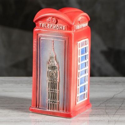 Копилка "Телефонная будка", глянец, красный цвет, 17 см