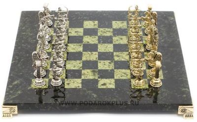 Шахматы "Лучники" камень змеевик доска 28х28 см №18