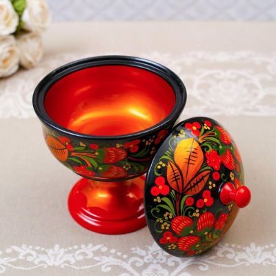 Конфетница, с крышкой, большая, хохлома