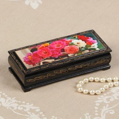 Шкатулка «Цветы в корзинке», 14×6 см, лаковая миниатюра