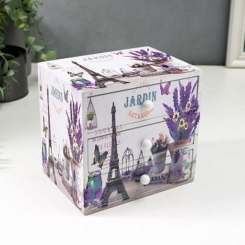 Шкатулка дерево комод 3 ящика "Лаванда и Эйфелева башня" 14,8х15,6х11,6 см
