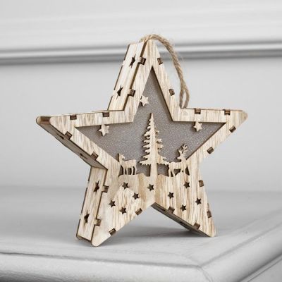 Ёлочная игрушка «Звезда с оленями», от батареек, свечение тёплое белое